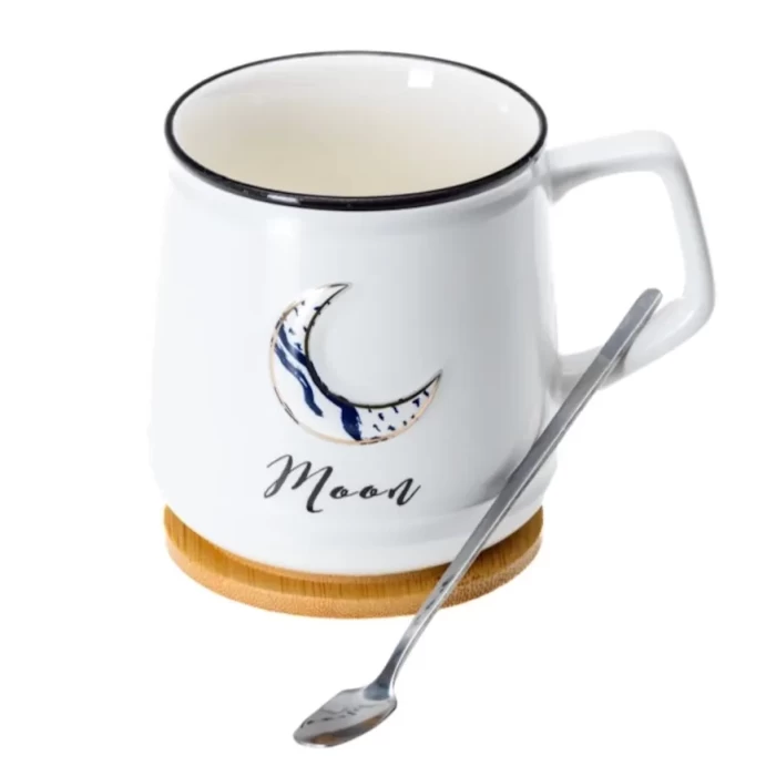 Кружка керамическая Moon 350мл 12,5×9×9,5см с крышкой и ложкой