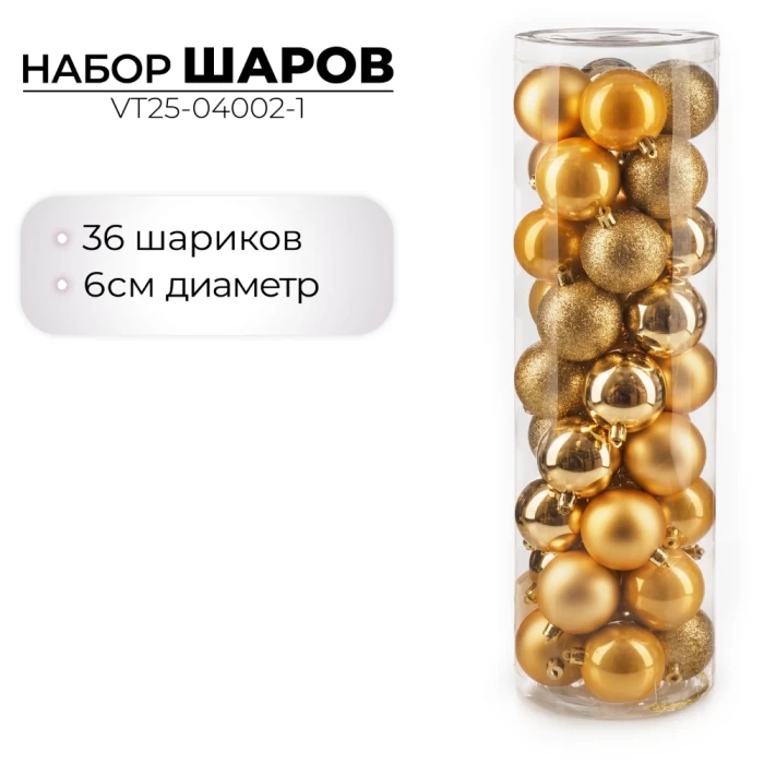 Набор шаров новогодних Ausini VT25-04002-1 золото 36шт