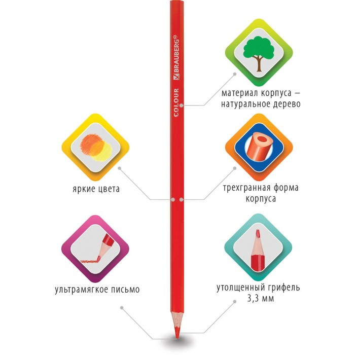 Карандаши цветные 6 цветов BRAUBERG PREMIUM арт. 181650