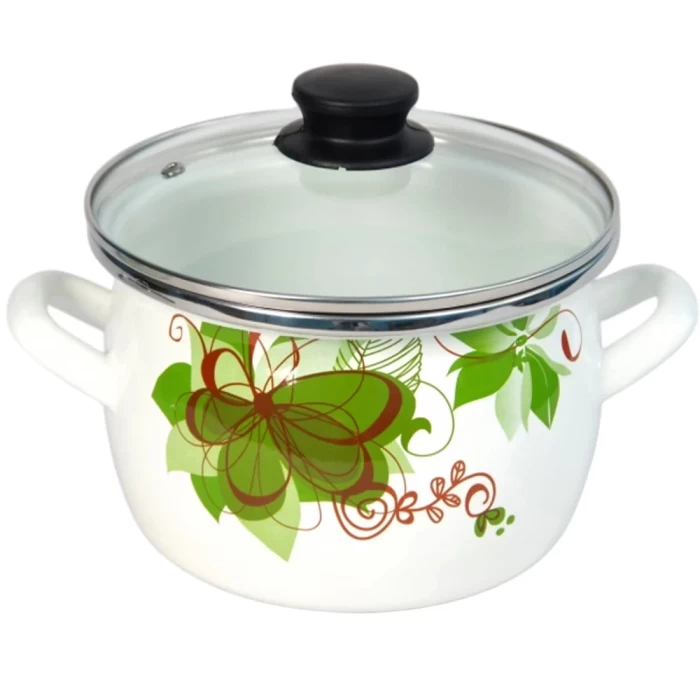 Кастрюля эмалированная Сантэкс Абстракция зеленая