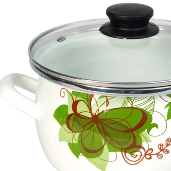 Кастрюля эмалированная Сантэкс Абстракция зеленая