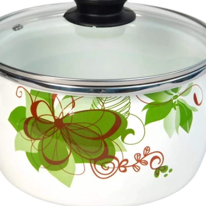 Кастрюля эмалированная Сантэкс Абстракция зеленая