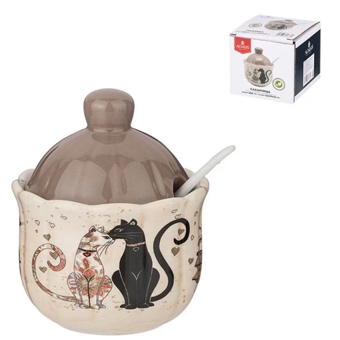 Сахарница Agness Парижские коты 280мл