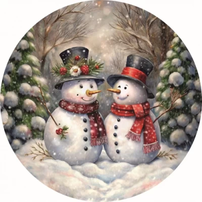 Поднос Снеговики в лесу 33см