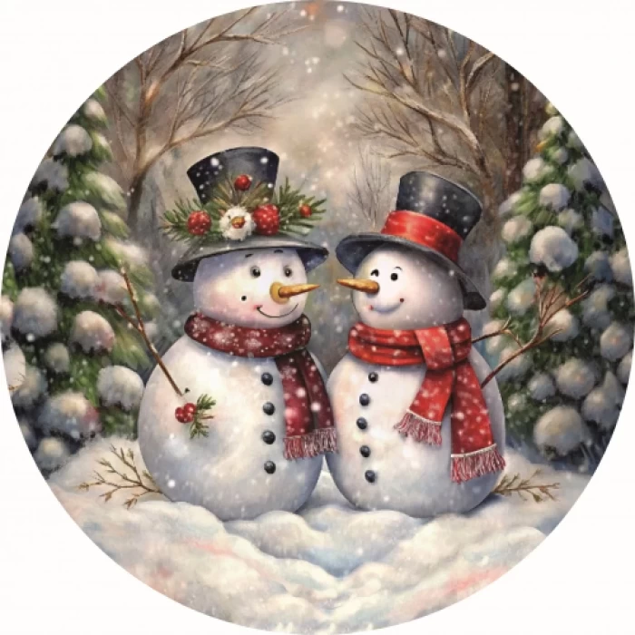 Поднос Снеговики в лесу 33см