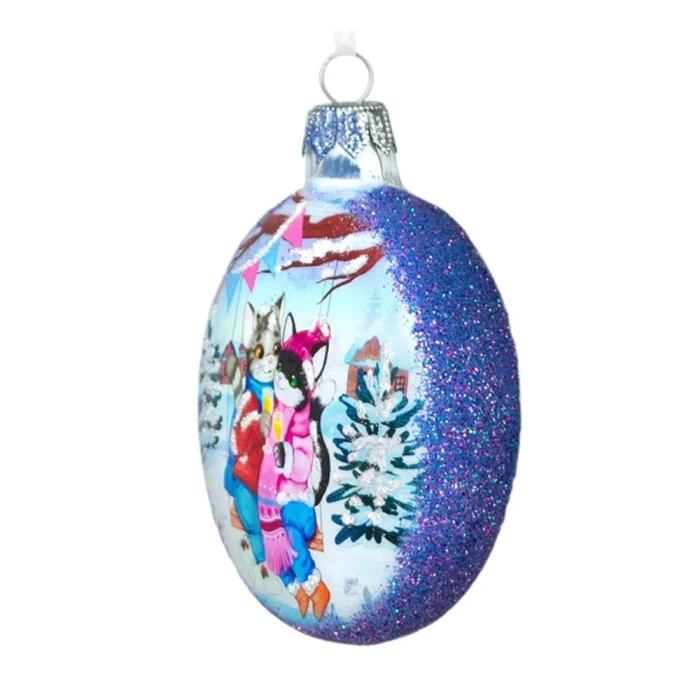 Елочная игрушка стеклянная декорированная Медальон-котики