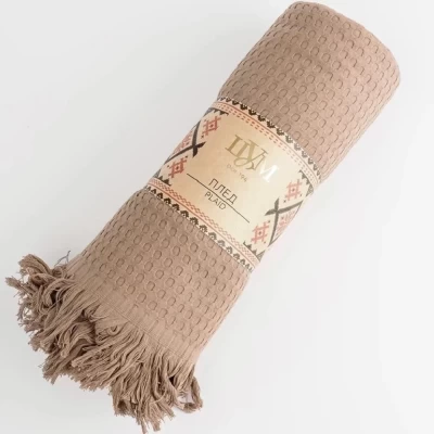 Плед вафельный с бахромой ТМ «ЦУМ» УВП 05056 бежевый