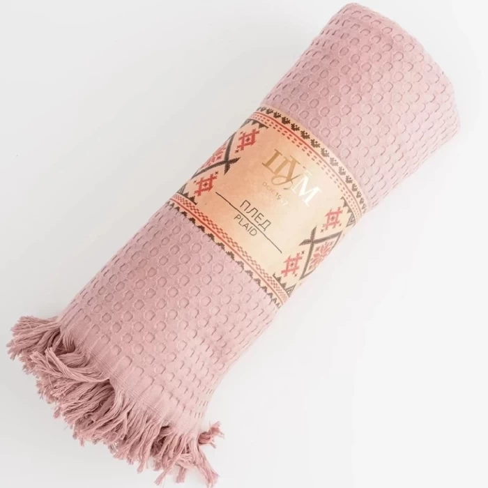 Плед вафельный с бахромой ТМ «ЦУМ» Упл ВП 05023 пыльная роза