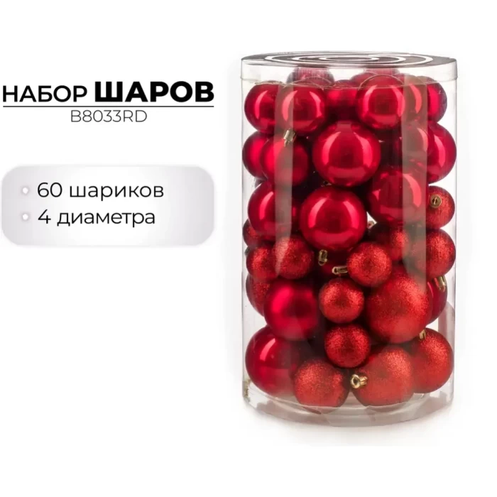 Набор новогодних шаров Ausini B8033RD красный 60шт