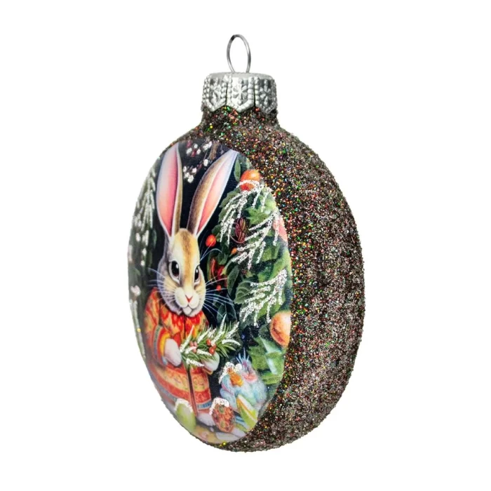 Елочная игрушка стеклянная декорированная Медальон Ушастый зайка