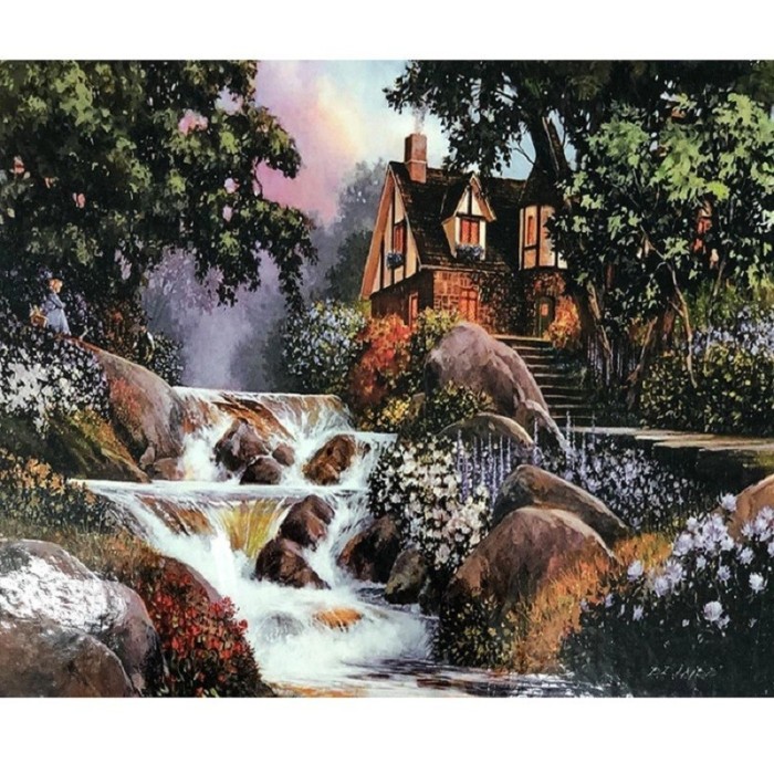 Картина по номерам "Дом у водопада"  DV-9521-6