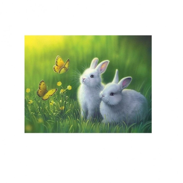 Алмазная мозаика "Два кролика и бабочки" DV-9514-1