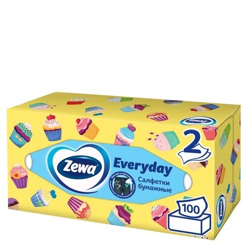 Салфетки бумажные 2-хслойные в коробке Zewa Everyday 100 штук